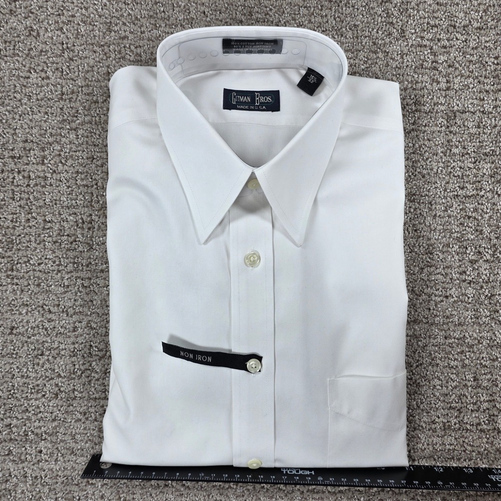 Gitman Bros Mens White Non Iron 80s 2 Ply Pinpoint Dress Shirt 15.5 32 USA Made